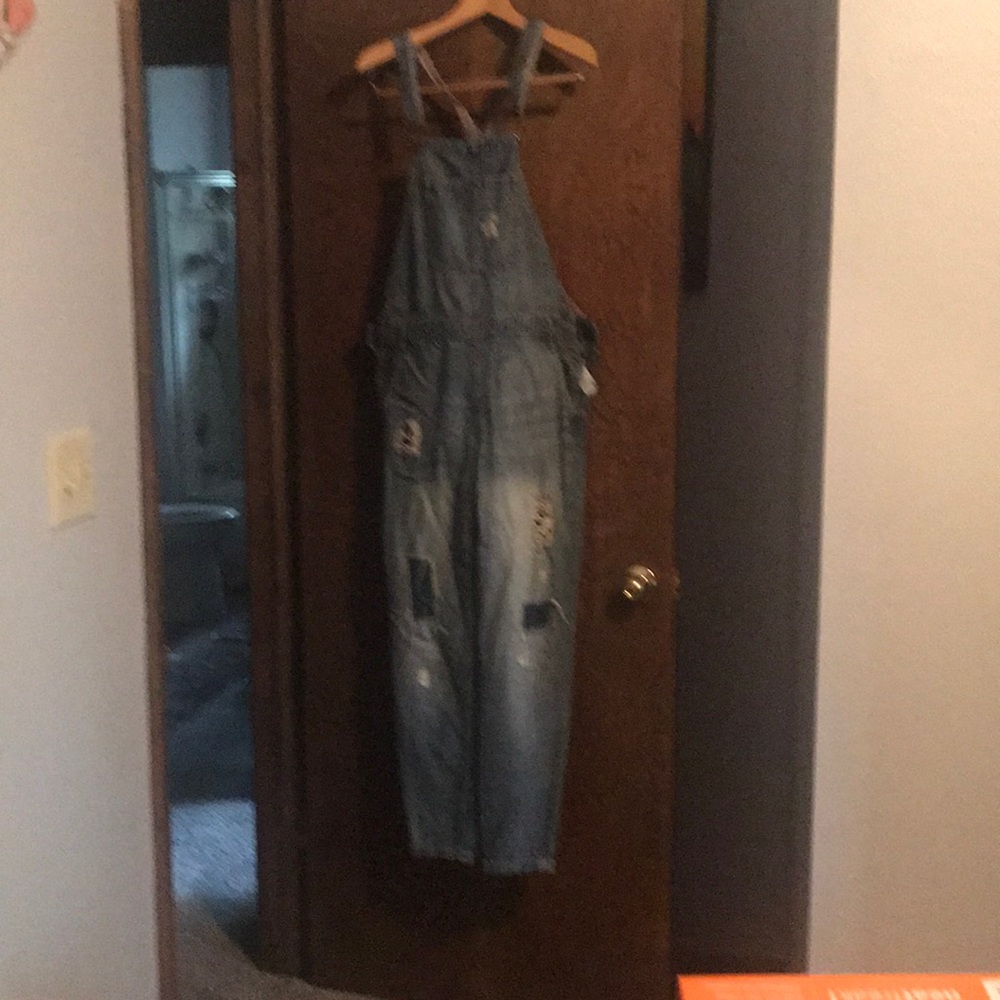 Distressed overalls